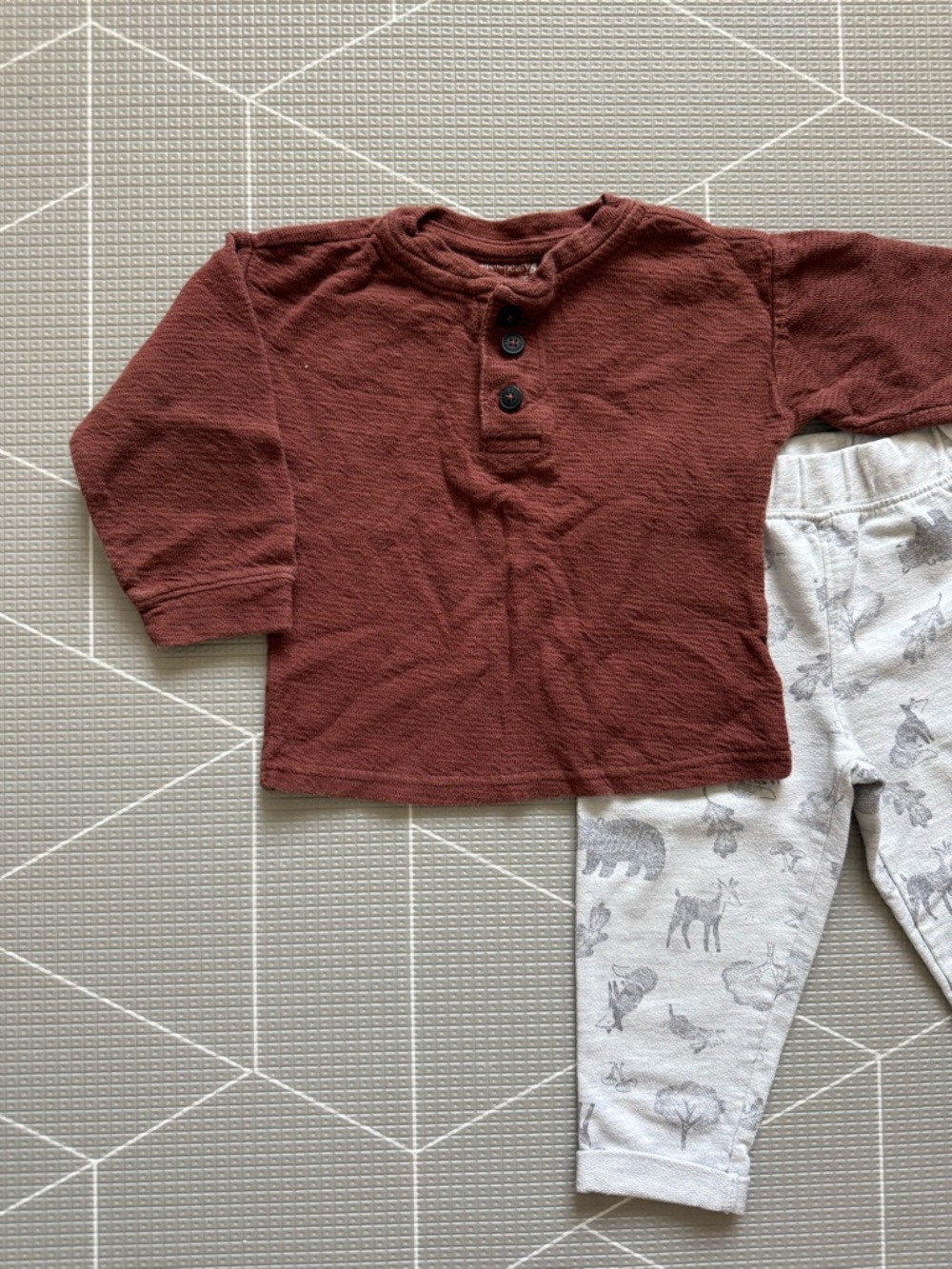 Easy Peasy|Baby boy set,Long Sleeve Henley Top in Rust red & forest animal pants